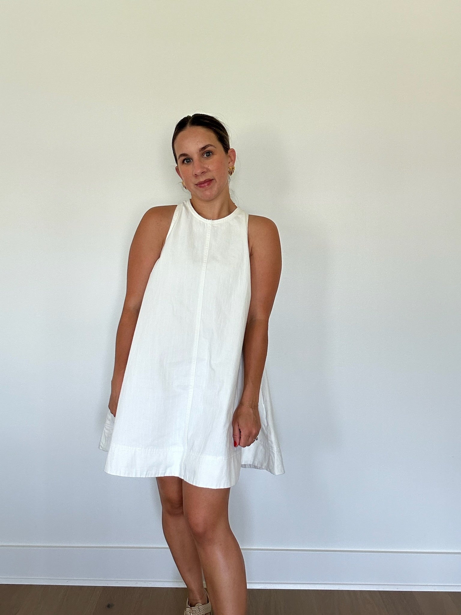 white cotton swing dress Quince White Dress Review: The Lined Cotton Swing Dress
