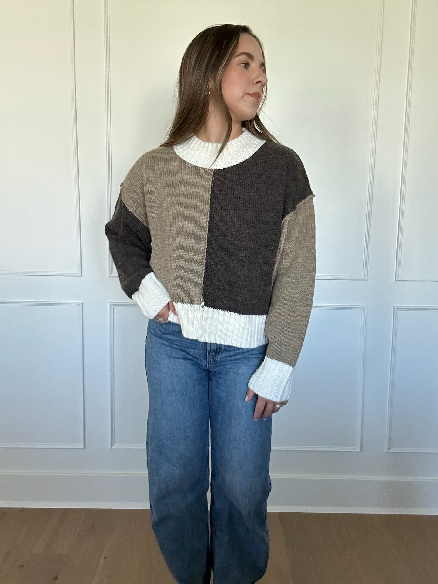Olive Color Block Sweater