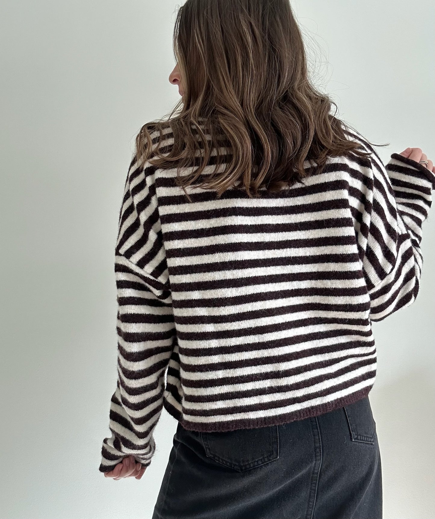 Lennie Cardigan in Burgundy and White Stripe