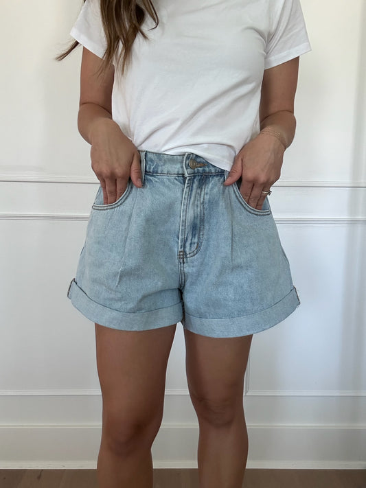High Waisted Cuff Denim Shorts