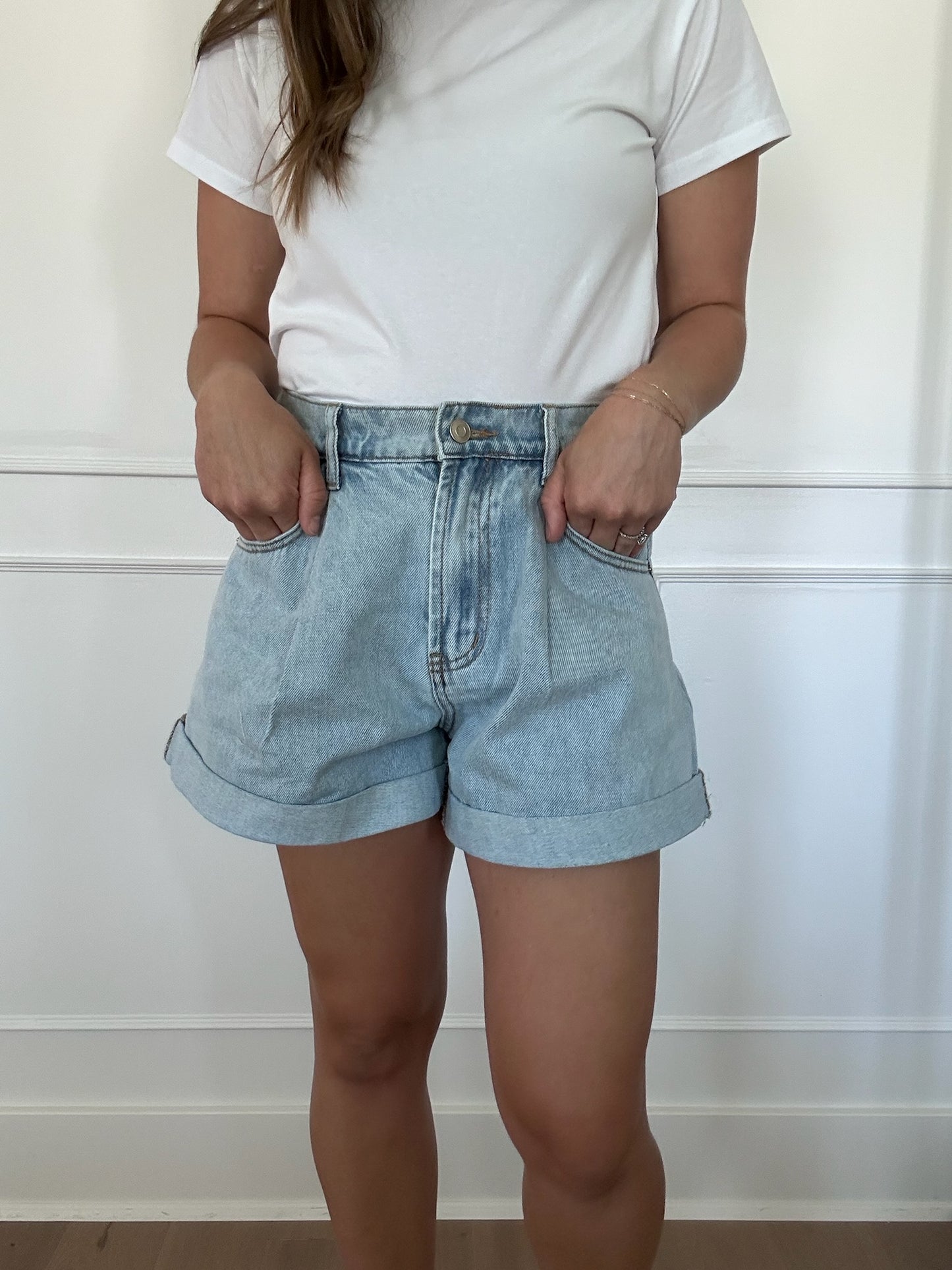 High Waisted Cuff Denim Shorts