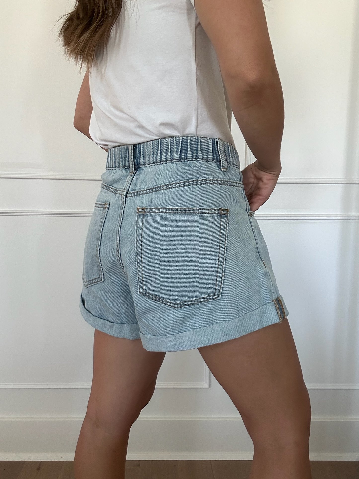 High Waisted Cuff Denim Shorts