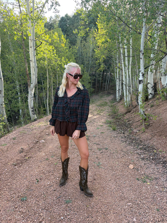 Maren Ruffle Plaid Top