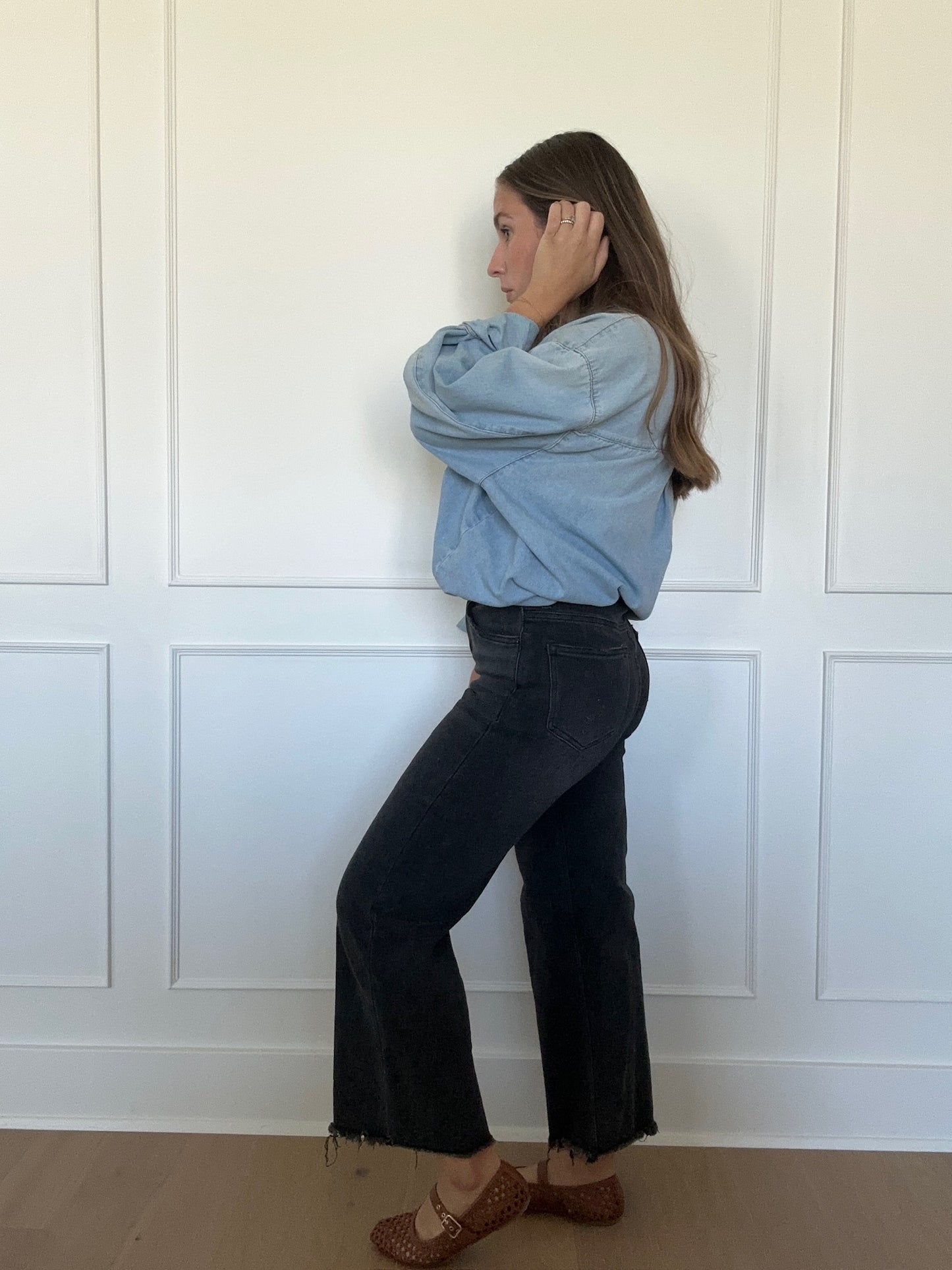 Black High Rise Ankle Wide Jeans