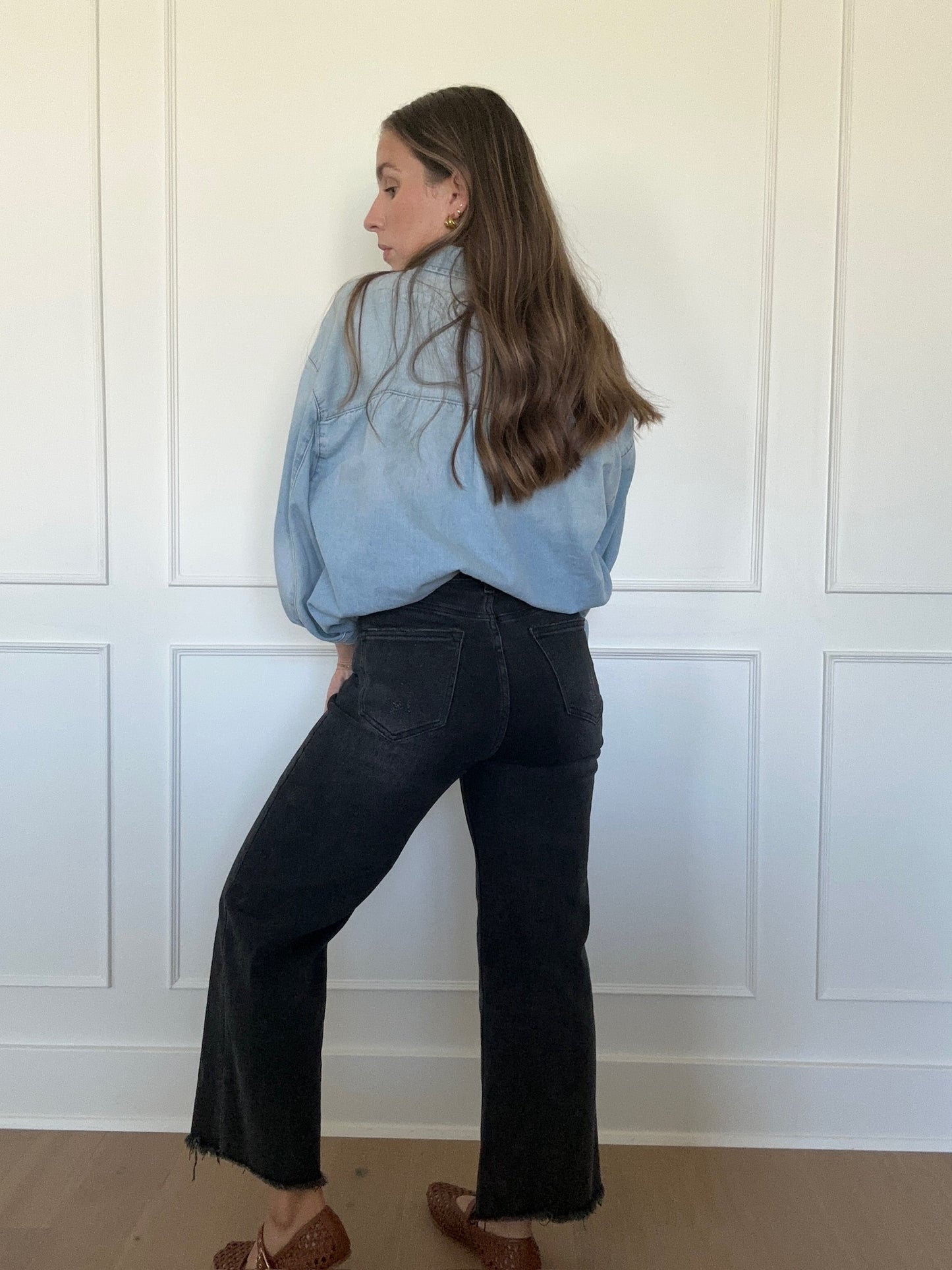 Black High Rise Ankle Wide Jeans