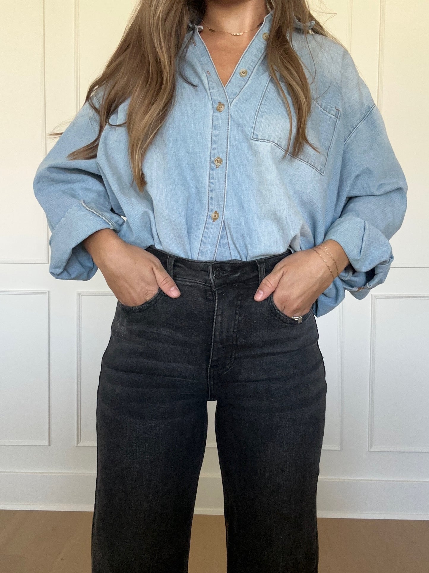 Black High Rise Ankle Wide Jeans