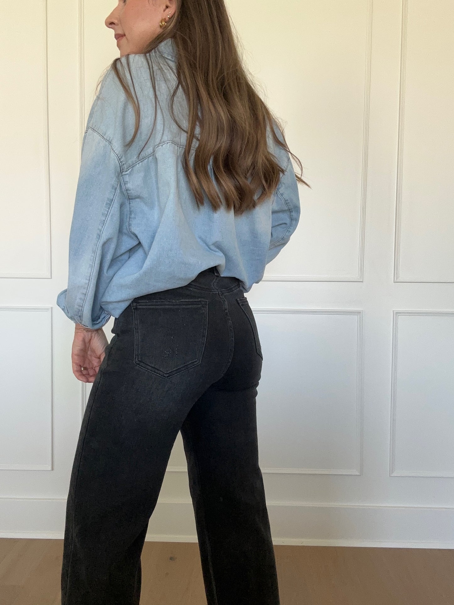 Black High Rise Ankle Wide Jeans