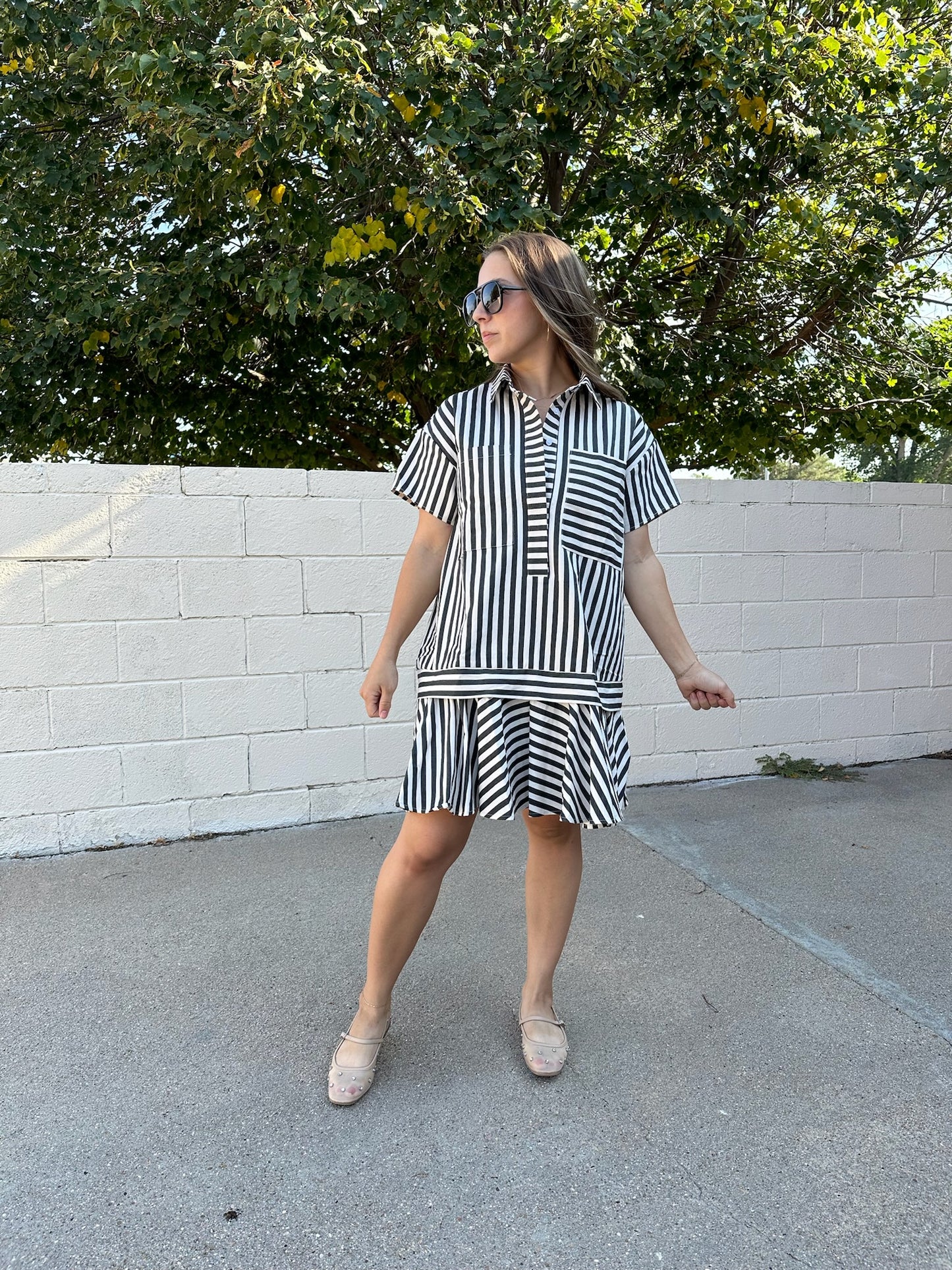 Sofia Striped Dress in Charcoal