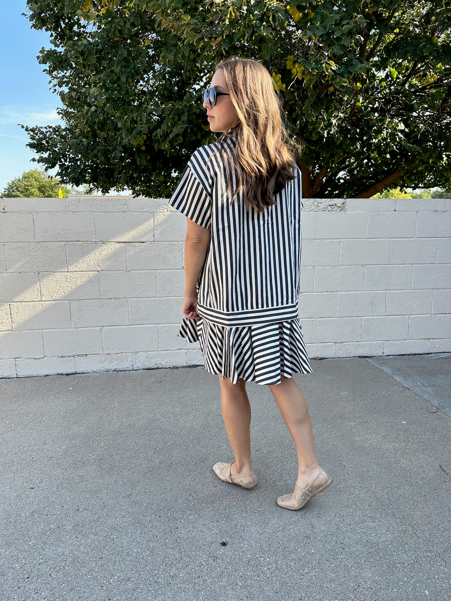 Sofia Striped Dress in Charcoal