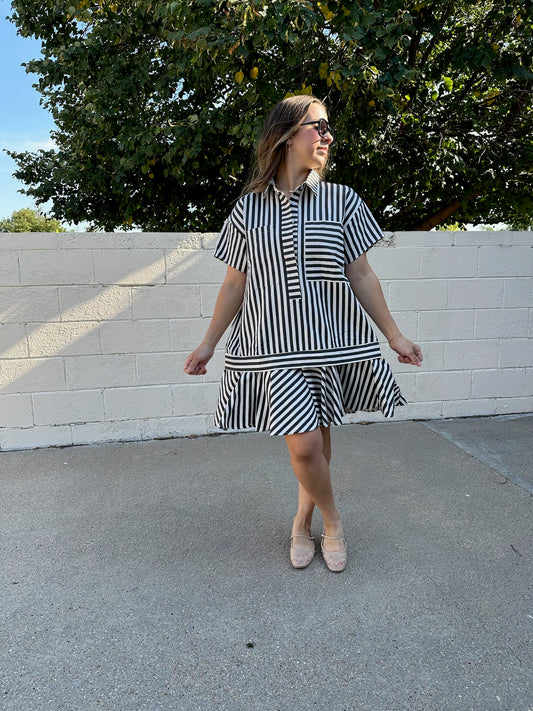 Sofia Striped Dress in Charcoal