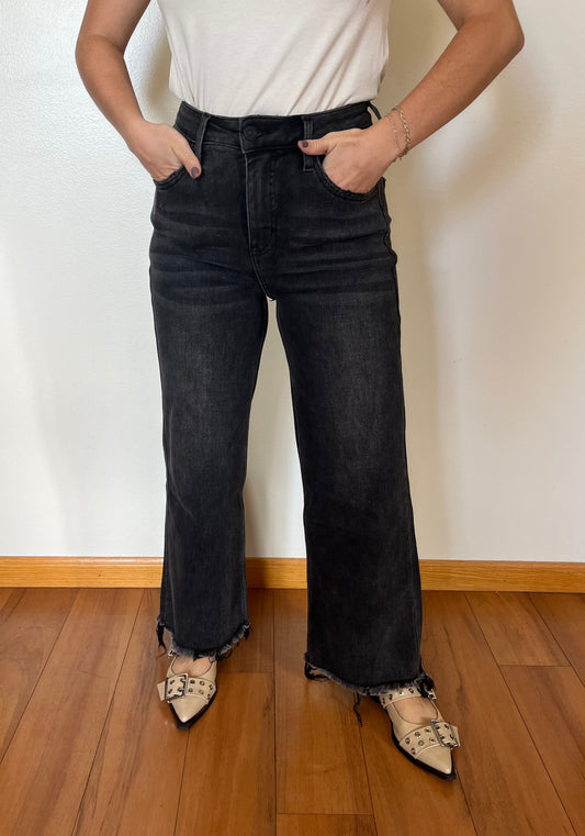 Black High Rise Ankle Wide Jeans